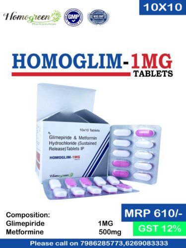 Homoglim-1mg - formulated with Glimepiride & Metformin Hydrochloride (Sustained Release) Tablets IP | Provided by Homegreen Pharmaceuticals