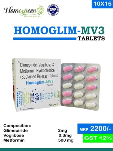 Homoglim-Mv3 - formulated with Glimepiride, Voglibose & Metformin Hydrochloride Tablets | Provided by Homegreen Pharmaceuticals